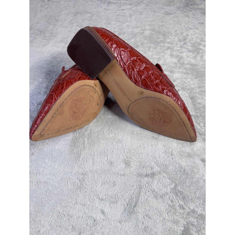 Vince Camuto Women Red Croc Embossed Pointed Toe Penny Loafers Size 6.5M - Picture 4 of 4